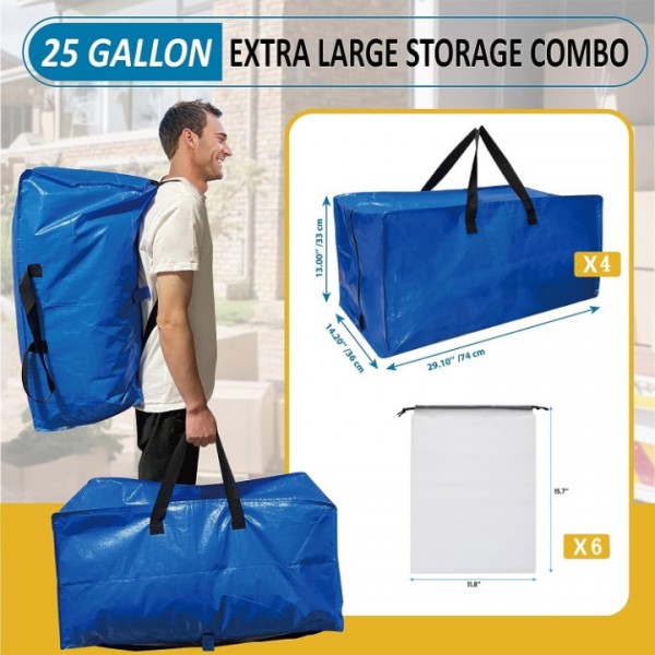 4 Packs Heavy Duty Extra Large Moving Bags with Backpack Straps & 6 Packs Shoe Bags Moving Supply Combo, Moving Totes with Handles & Zippers for Space Saving, Clothes Storage Containers