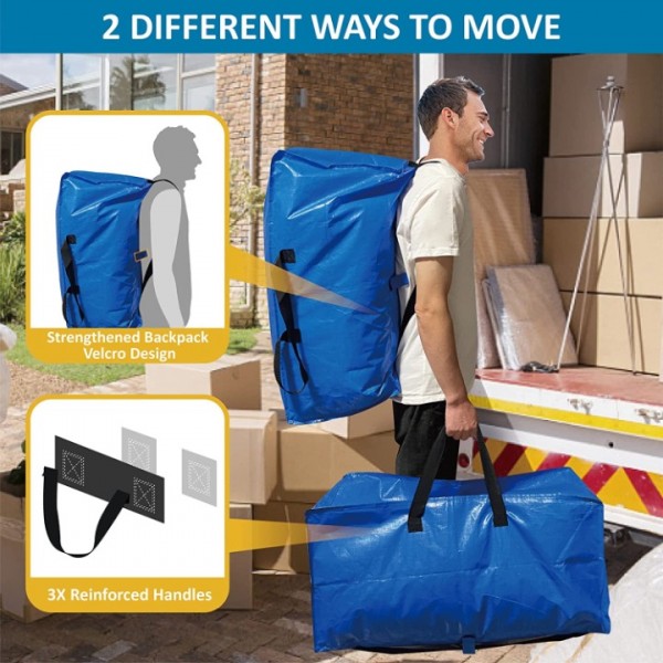 4 Packs Heavy Duty Extra Large Moving Bags with Backpack Straps & 6 Packs Shoe Bags Moving Supply Combo, Moving Totes with Handles & Zippers for Space Saving, Clothes Storage Containers