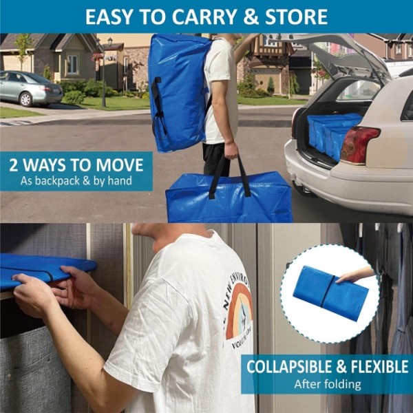 4 Packs Heavy Duty Extra Large Moving Bags with Backpack Straps & 6 Packs Shoe Bags Moving Supply Combo, Moving Totes with Handles & Zippers for Space Saving, Clothes Storage Containers