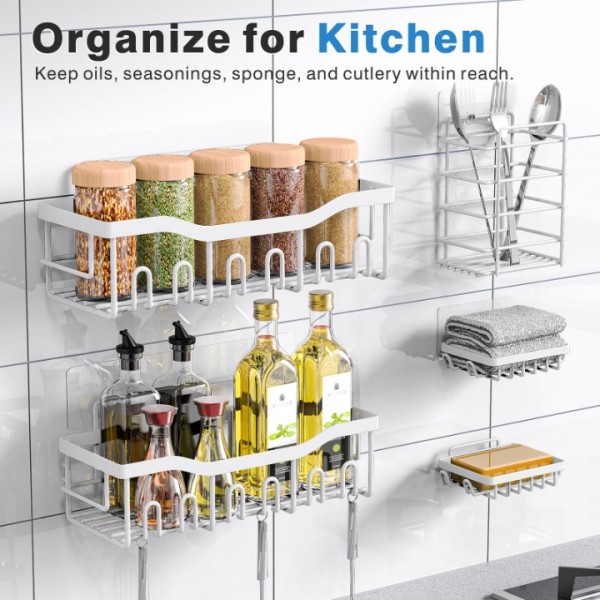 Shower Caddy 5 Pack,Adhesive Shower Organizer for Bathroom Storage&Home Decor&Kitchen,No Drilling,Large Capacity,Rustproof Stainless Steel Bathroom Organizer,Shower Shelves for Inside Shower