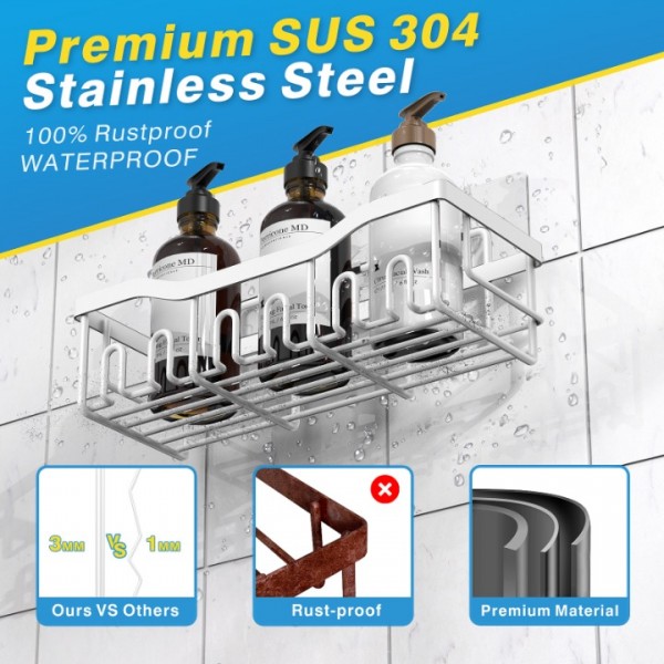 Shower Caddy 5 Pack,Adhesive Shower Organizer for Bathroom Storage&Home Decor&Kitchen,No Drilling,Large Capacity,Rustproof Stainless Steel Bathroom Organizer,Shower Shelves for Inside Shower