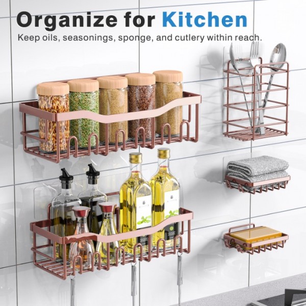 Shower Caddy 5 Pack,Adhesive Shower Organizer for Bathroom Storage&Home Decor&Kitchen,No Drilling,Large Capacity,Rustproof Stainless Steel Bathroom Organizer,Shower Shelves for Inside Shower