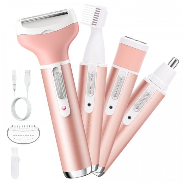Women Electric Shaver Rechargeable Razor for Women 4 in 1 Waterproof Painless Epilator Nose Hair Removal Remover Facial Body Bikini Eyebrow Beard Sideburn Mustache Trimmer Clipper Lady Grooming Kit