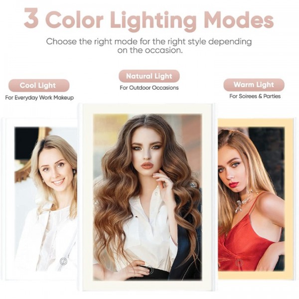 Makeup Mirror Vanity Mirror with Lights and Magnification, Touch Control Trifold Mirror, Portable Cosmetic Lighted up Mirror with 3 Color Lighting Modes 72 LED, White