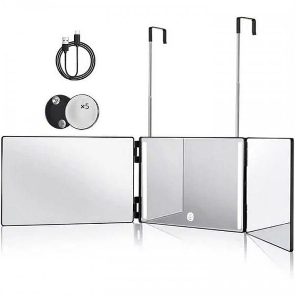 3 Way Mirror, 360 Trifold Mirror with Height Adjus...
