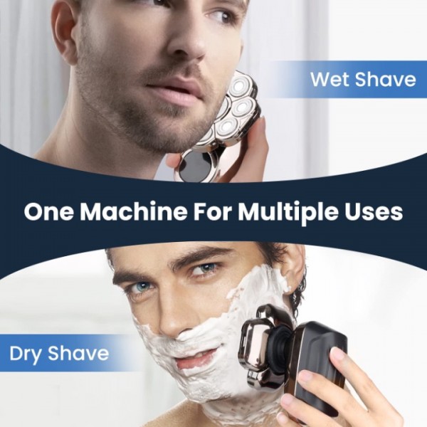 9D Electric Head Shaver for Bald Men, 6-In-1 Mens Elctric Razor, Rechargeable Electric Shavers Waterproof Wet/Dry Mens Grooming Kit