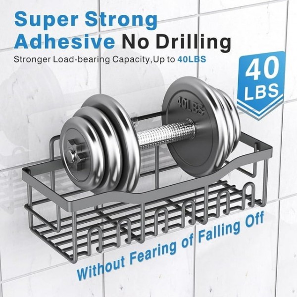 Shower Caddy 5 Pack, Adhesive Shower Organizer for Bathroom & Kitchen, No Drilling, Large Capacity, Rustproof SUS304 Stainless Steel Bathroom Organizer, Bathroom Accessories, Gray