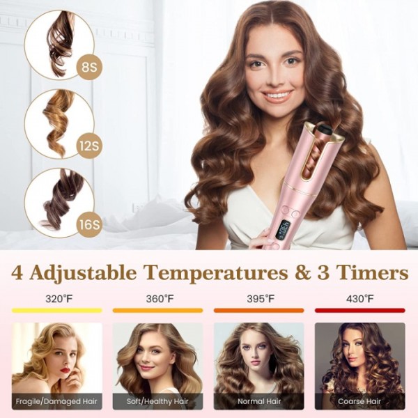 Auto Hair Curler, Automatic Curling Iron Wand with Temperatures & Timers & LCD Display, Dual Voltage Auto Shut-Off Spin Iron for Hair Styling