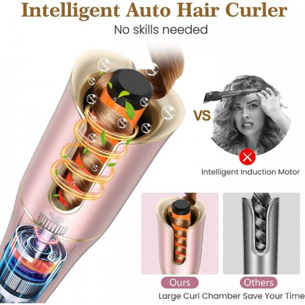 Auto Hair Curler, Automatic Curling Iron Wand with Temperatures & Timers & LCD Display, Dual Voltage Auto Shut-Off Spin Iron for Hair Styling