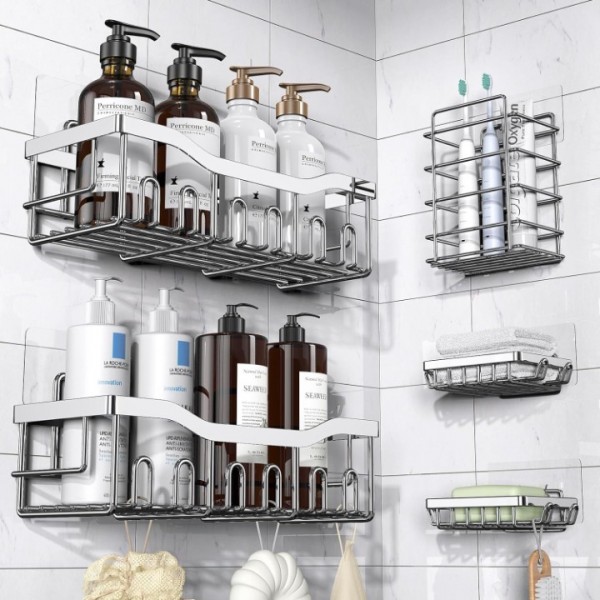 Shower Caddy 5 Pack, Adhesive Shower Organizer for...