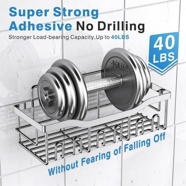 Shower Caddy 5 Pack, Adhesive Shower Organizer for Bathroom & Kitchen, No Drilling, Large Capacity, Rustproof SUS304 Stainless Steel Bathroom Organizer, Bathroom Accessories, Silver